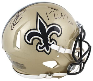 Saints Derek Carr & Michael Thomas Signed Full Size Speed Proline Helmet BAS Wit - Picture 1 of 3