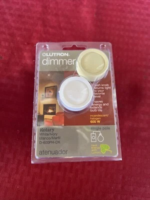 LUTRON Rotary Push Knob Dimmer Switch Single Pole - White/Ivory D-600PH-DK New - Image 1 of 2