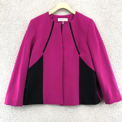 Kasper Blazer Womens 10 Petite Purple Colorblock Stretch Open Jacket Career Work - Image 1 of 4