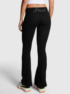 Victoria's Secret PINK Cotton Foldover Flare Leggings Black Small (Regular) NEW - Picture 1 of 5
