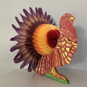Thanksgiving Honeycomb Turkey Vintage Die Cut Tissue Paper Table Centerpiece 13” - Picture 1 of 9