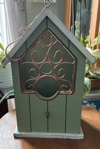 Farmhouse Country Green & White Wood Birdhouse Copper Scrolls Cottage Decor Cover