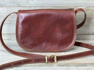 Vera Pelle Italy Purse Bag Crossbody Leather Flap BROWN Classic Saddle VTG - Picture 1 of 13