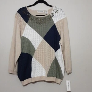 Maglione pullover vintage Alfred DUNNER DONNA 2X beige casual testurizzato boho y2k - Foto 1 di 8