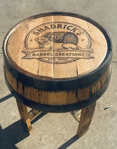 Whiskey Barrel End Table - Barrel Head End Table Customized Engraving - Picture 1 of 18