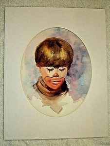 VERSAND KOSTENLOS! AQUARELL von JUNGE IM ZIRKUS CLOWN MAKE-UP SIGNIERT M. MOORE OOAK - Bild 1 von 9