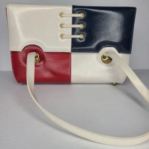 Bolso sin asas vintage años 60 naturalizador bloques de color rojo blanco y azul - Imagen 1 de 8