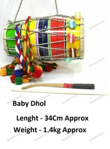 Wooden Punjabi Rope Tune Baby Dhol / Dholak For Kids - Picture 1 of 6