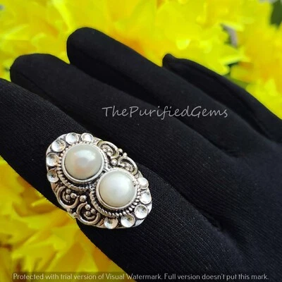 WOW!! Beautiful 2 Pearl  Gemstone Ring ,Handmade Ring ,Birthday Gift For Women~ - Image 1 of 4