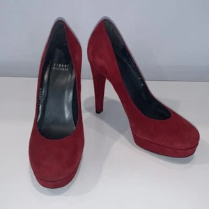 Tacones plataforma gamuza rojo borgoña STUART Weitzman talla 8M - Imagen 1 de 14