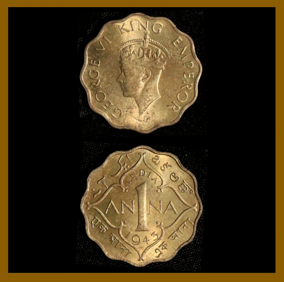British India 1 Anna Coin, 1943 (C) Calcutta KM# 537a Scallop Unc - Image 1 of 1