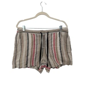 Ann Taylor Loft Striped Linen Shorts Women 10 Mid Rise Tan Pink Multicolor Beach - Picture 1 of 7