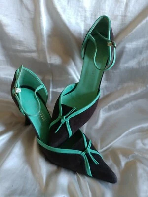 Oficina Gamuza Talla 6.5 M 37 EUR Marrón Oscuro Mary Jane Hebilla Cierre Tacón 3" Foto 1 de 4