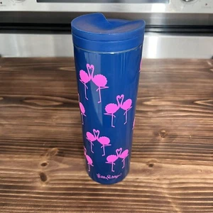 Lilly Pulitzer Flamingo Travel Mug Stainless Steel 18 oz Blue Pink - Picture 1 of 5