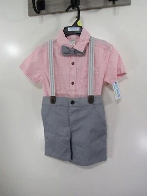 Nuevo Conjunto de 3 Piezas Carters Niños Camisa Pantalones Cortos Pajarita Talla 3T Gris Rojo Blanco Botones Foto 1 de 3