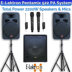 E-Lektron Pentamix 522 2200W Bluetooth Vocal Speaker System Linkable Mics Stands - Picture 1 of 18