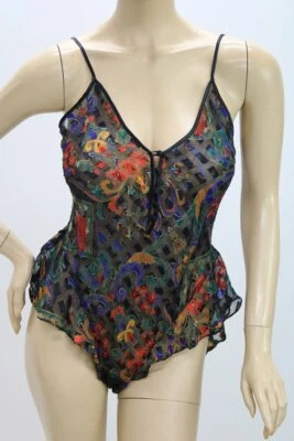 De Colección Victorias Secret Peluche Negro Floral Burnout Flutter Gasa Etiqueta Dorada S M Foto 1 de 4