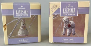 Hallmark Easter Ornaments 1991 Gentle lamb and 1992 Belle Bunny - Picture 1 of 13