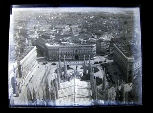 Antique Glass Plate Negative B&W Photograph Milan Italy Cityscape Panorama - Picture 1 of 3