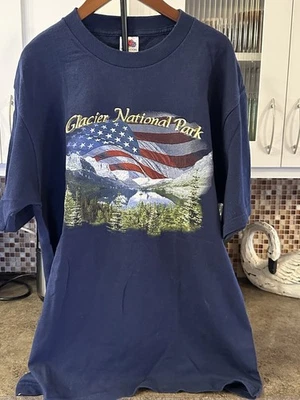Camiseta grande vintage azul Parque Nacional Glaciar para hombre Foto 1 de 3