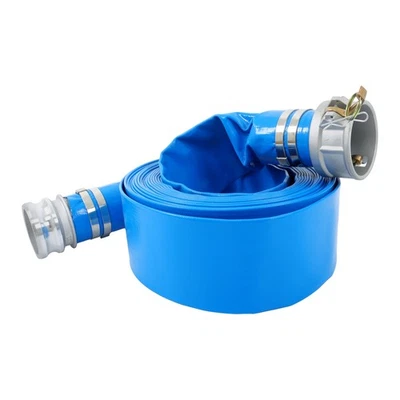 Manguera de descarga de riego de PVC de 3" x 50 pies con conectores de aluminio para piscinas azul Foto 1 de 4