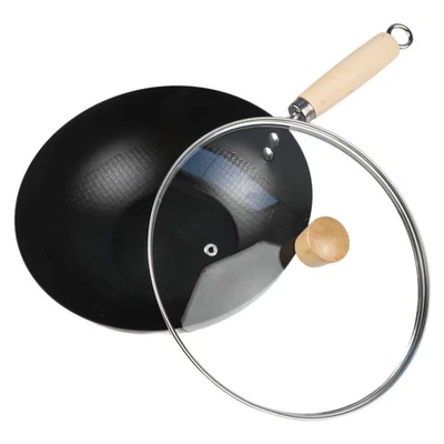 Antihaft Eisen Wok Bratpfanne mit Glasdeckel für einfaches Kochen und Reinigen - Image 1 of 4