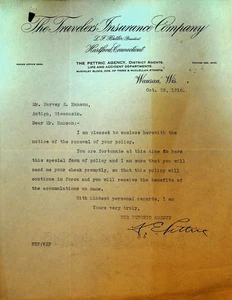 Travelers Insurance Company Letterhead October 22 1918 Pettric Agency - Picture 1 of 1