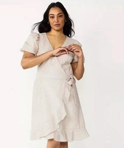 DRAPER JAMES RSVP Puffärmel Wickelkleid Rüschen Seersucker gestreift XL - Bild 1 von 7