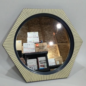 Mid-Century Hexagonal Art Pottery Decorative Wall Mirror | Rare MCM Wall Mirror - Picture 1 of 23