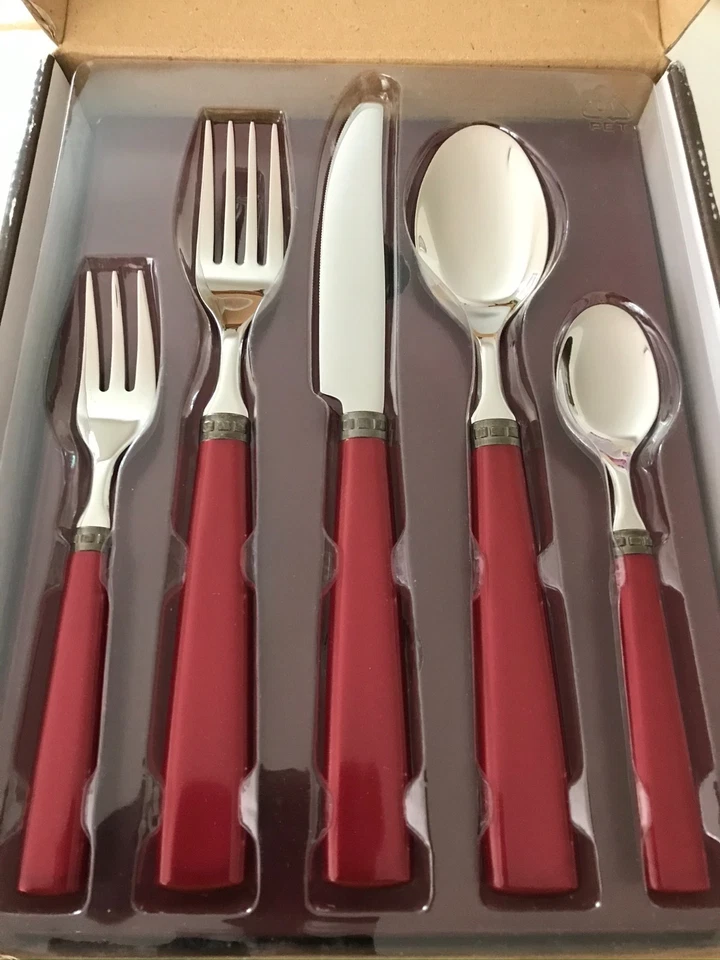 TCM Tchibo 30tlg. Tafel Besteck RUBINA Bordeaux Rot für 6 Pers. fast NEU - Bild 1 von 4