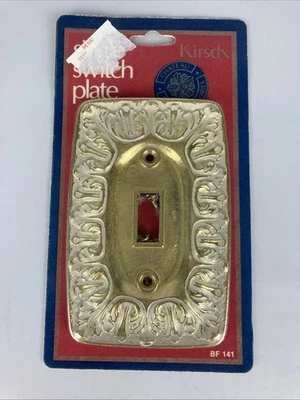 NOS Vtg Kirsch Single Switch Plate Cover Brass BF-141 Chateau line Ornate scroll - Image 1 of 4