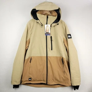 Quiksilver Snow Jacket Mens Large Tan Zip Pockets Visor Hood Water Resistant NWT - Picture 1 of 24
