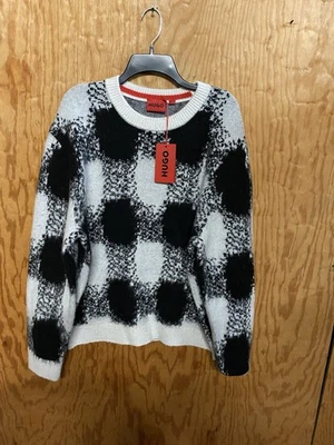 HUGO BOSS OVERSIZE-FIT SWEATER WITH JACQUARD-KNITTED CHECK PATTERN SZ LARGE $298 - Image 1 of 4