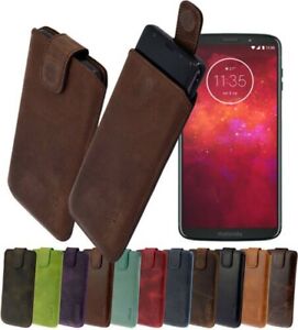 Exclusive Echt Leder Tasche Slim Etui Handytasche Hülle für Motorola Moto G7