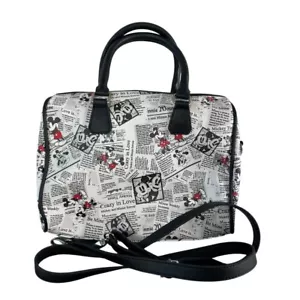 Disney Mickey & Minnie Mouse Comic Zeitungspapier Umhängetasche Handtasche Tasche schwarz weiß rot - Bild 1 von 16