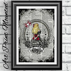 ART PRINT mounted gothic alice in wonderland tattoo ink me antique dictionary - Picture 1 of 3