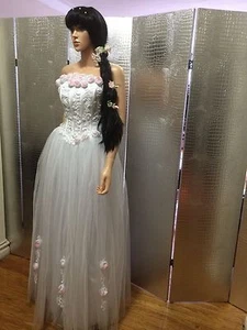 Strapless White Corset FEmanuel Ungaro APPARITION 3.0loral Ball Gown Size S 4-6 - Picture 1 of 7