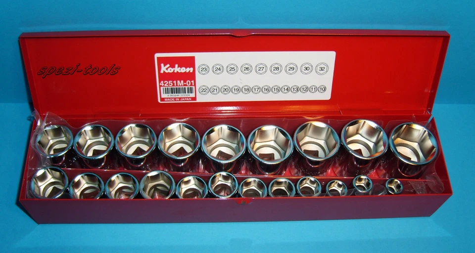 Koken 4251M-01 Socket Set 1/2" Sw.10-32mm Hexagonal in a Metal Cassette... - Image 1 of 1