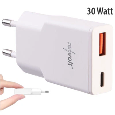 revolt Ultrakompaktes USB-A/C-Netzteil, Power Delivery bis 30 Watt, 3 A, weiß - Bild 1 von 4
