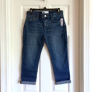 Old Navy Skinny Capri Denim Jeans Girls 12 PLUS Adjustable Cuffed Med Wash NEW - Picture 1 of 2
