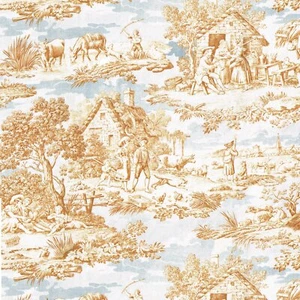 Französische Textilien Toile de Jouy Fabric (Oberkampf) Golden Brown & Greys - Bild 1 von 5