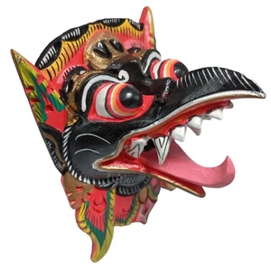 Black Garuda Indonesia Balinese Wooden Mask Carving Painting Wall Art Hanging - Picture 1 of 13