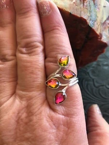 Pink and Green Mystic Topaz Vine Wrap Leaf Ring Size 8 Artisan Southwest - Foto 1 di 5
