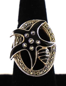 Anillo de plata de ley .925 estrella de mar negra esmalte y concha y marcaita tamaño 7,75 - Imagen 1 de 9