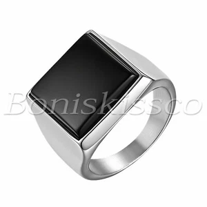 Men's Biker Rocker Punk Silver Tone Polished Stainless Steel Ring Band Size 7-12 - Picture 1 of 7