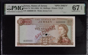 Jersey 10 Pound ND 1963 P 7 s SPECIMEN Superb Gem UNC PMG 67 EPQ TOP POP - Picture 1 of 1