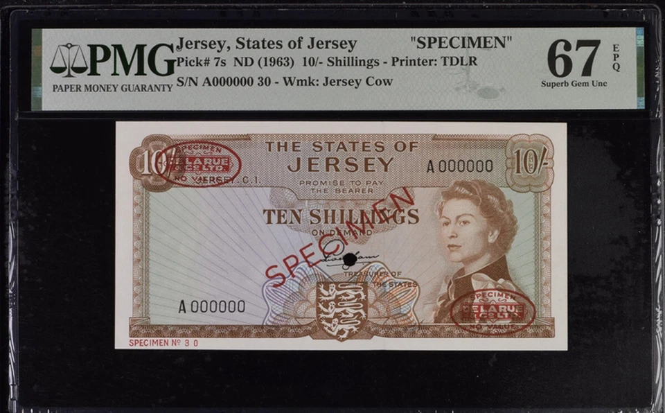Jersey 10 Pound ND 1963 P 7 s SPECIMEN Superb Gem UNC PMG 67 EPQ TOP POP - Image 1 of 1