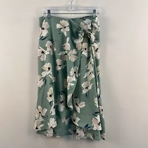 Ann Taylor Womens 12 Skirt Floral Wrap Green Hi Low A-Line Woven Side Zip - Picture 1 of 8