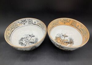 2 (two) Vintage Petrus Regout & Co Maastricht Pajong Footed Bowls Holland