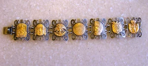 Pulsera de plata 900 vintage sumergida en oro? Medallones / HECHO EN MEXICO DF / F23? - Imagen 1 de 14